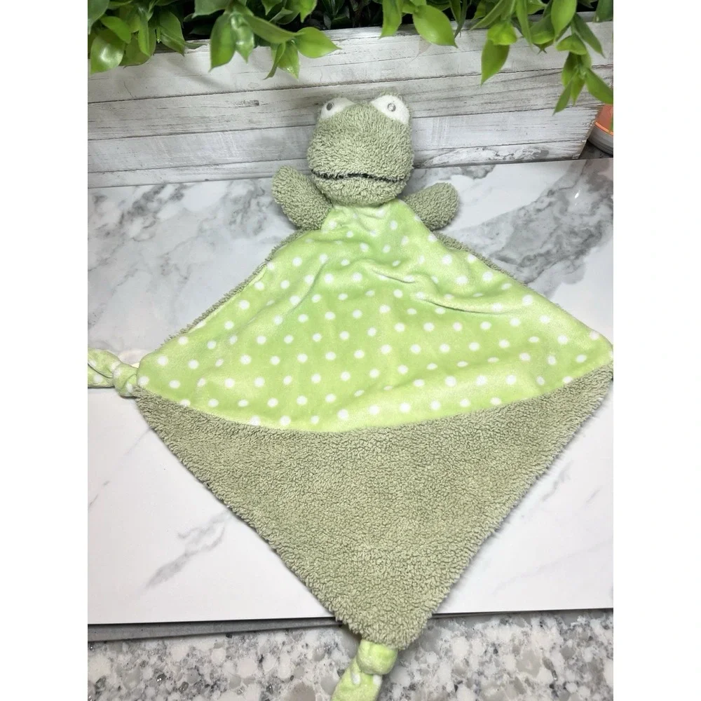 GREEN FROG Poka Dot PRINT BABY SECURITY BLANKET BLANKIE LOVEY PLUSH